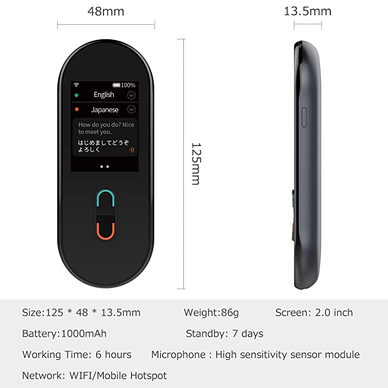 Two Way Live Conversation Speaking Translator with Touch Screen, Bluetooth 4.0. 73 Different Language Supported by Google, Baidu and Nuance with WiFi/Hotspot &hellip;