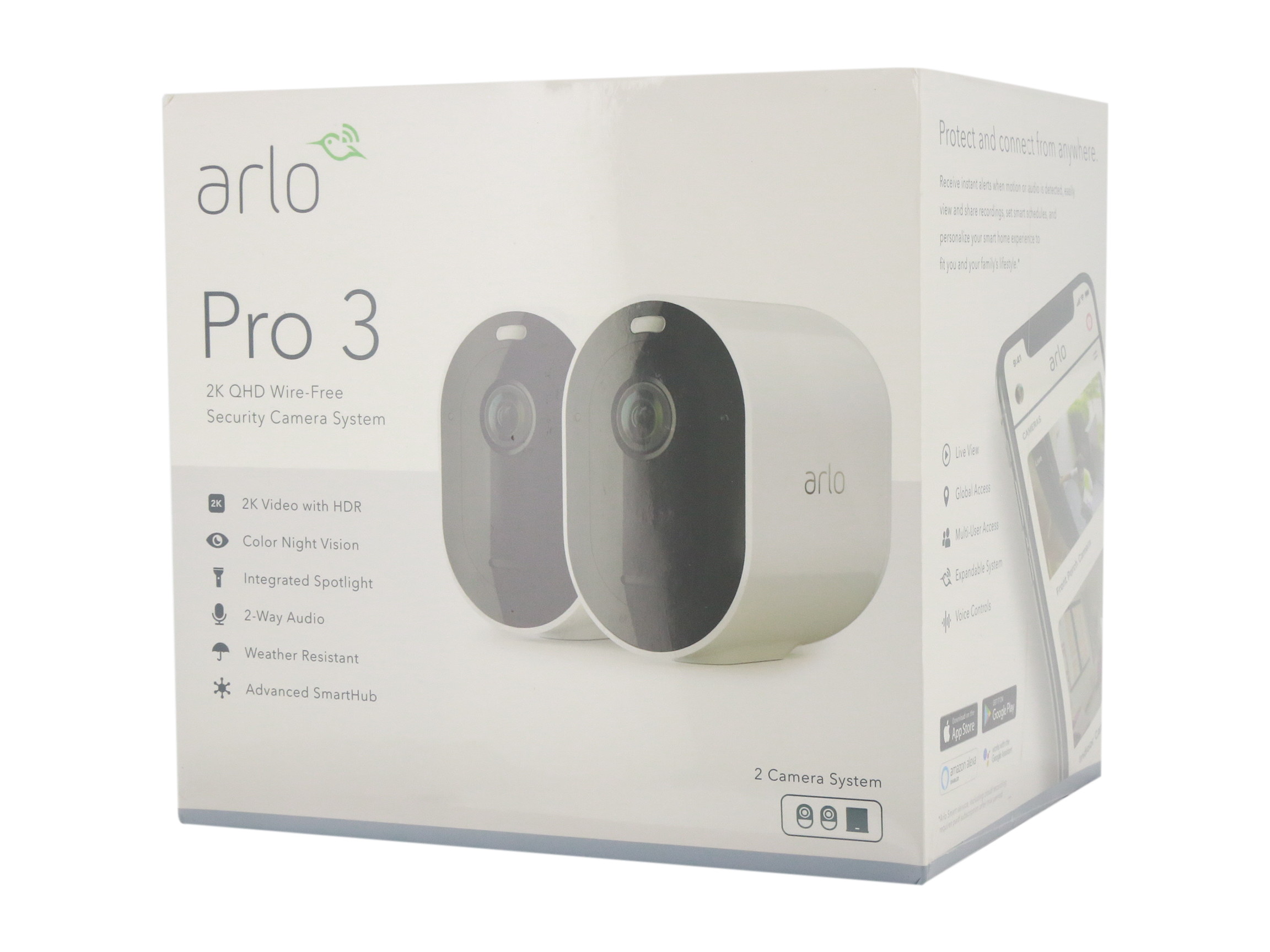 Arlo Pro 3 - Wire-Free Security 3 Camera System, 2K Resolution with HDR, 160&deg; View, Indoor/Outdoor, Color Night Vision, Spotlight, 2-Way Audio, Rechargeable Battery, Siren (VMS4340P)