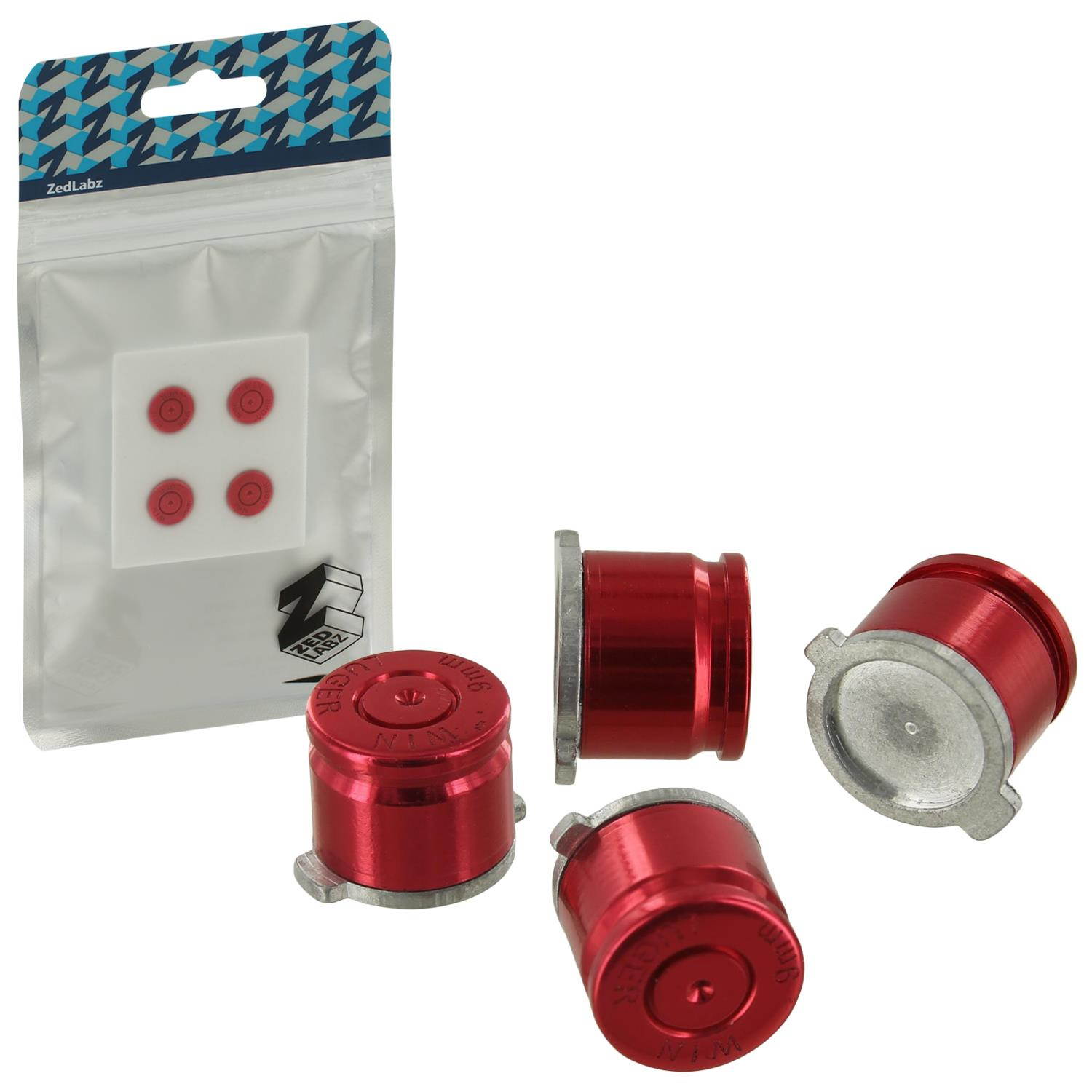 ZedLabz aluminum metal action bullet button set for Sony PS4 controllers - red
