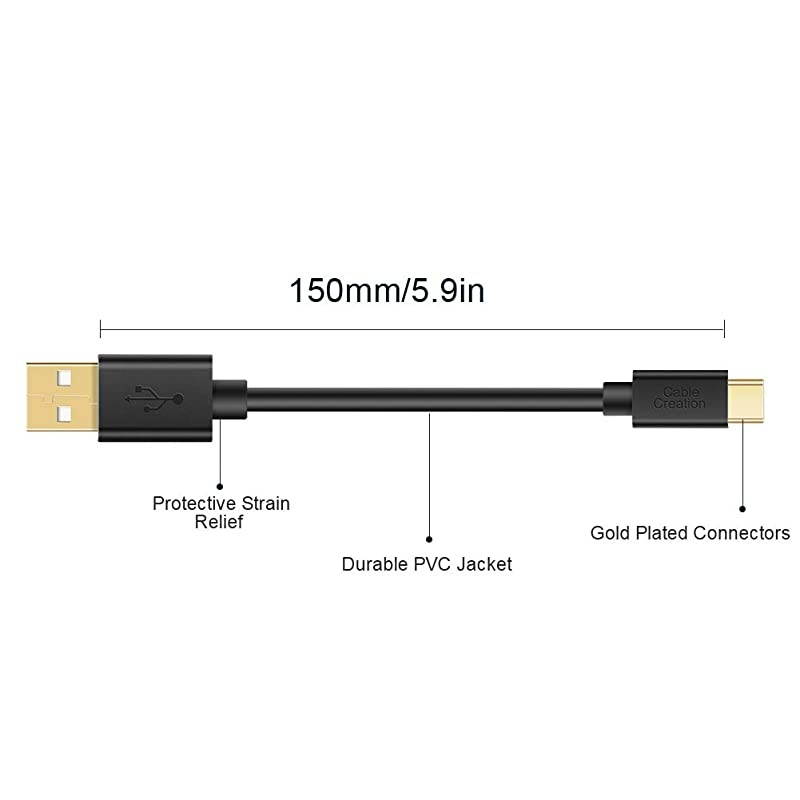 Short USB to USB C Cable  USB A to USB C 3A Fast Charge Compatible with MacBook Pro Galaxy S20S10S9 Pixel 4 XL GoPro Hero 7 6 5 15cm 05ft Black