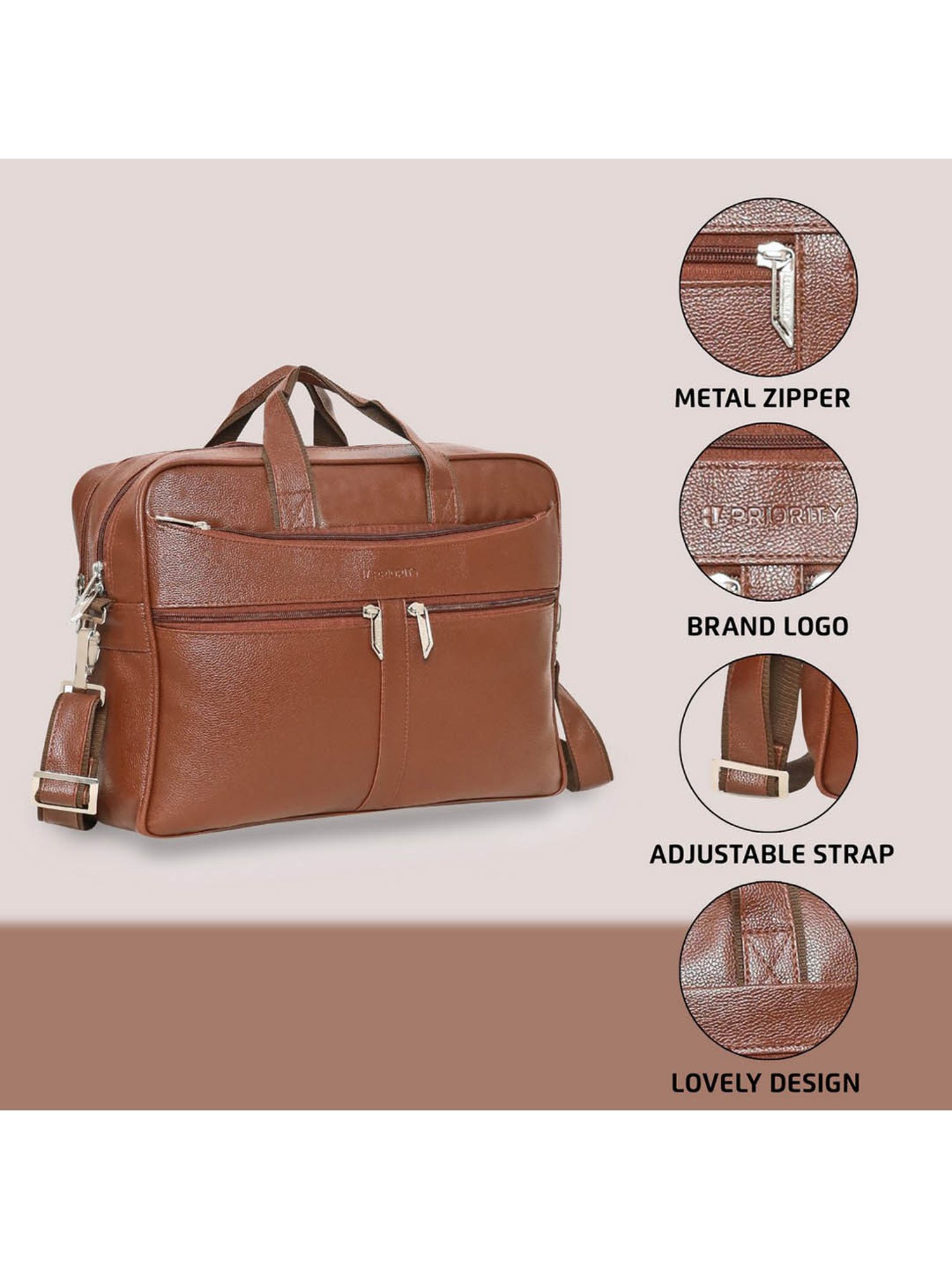 Priority Tan Synthetic Large Messenger Bag