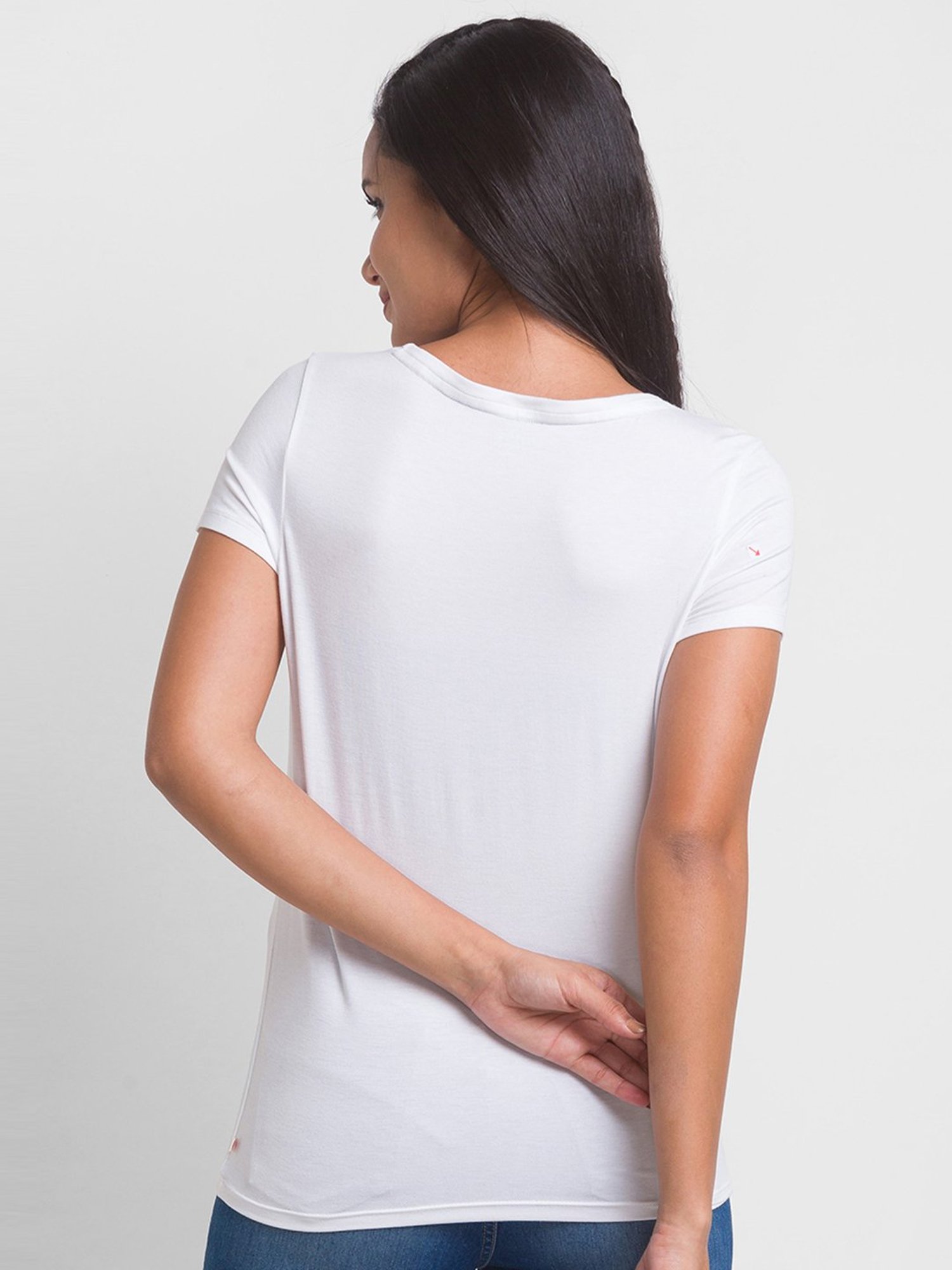 Spykar White Cotton Printed T-Shirt