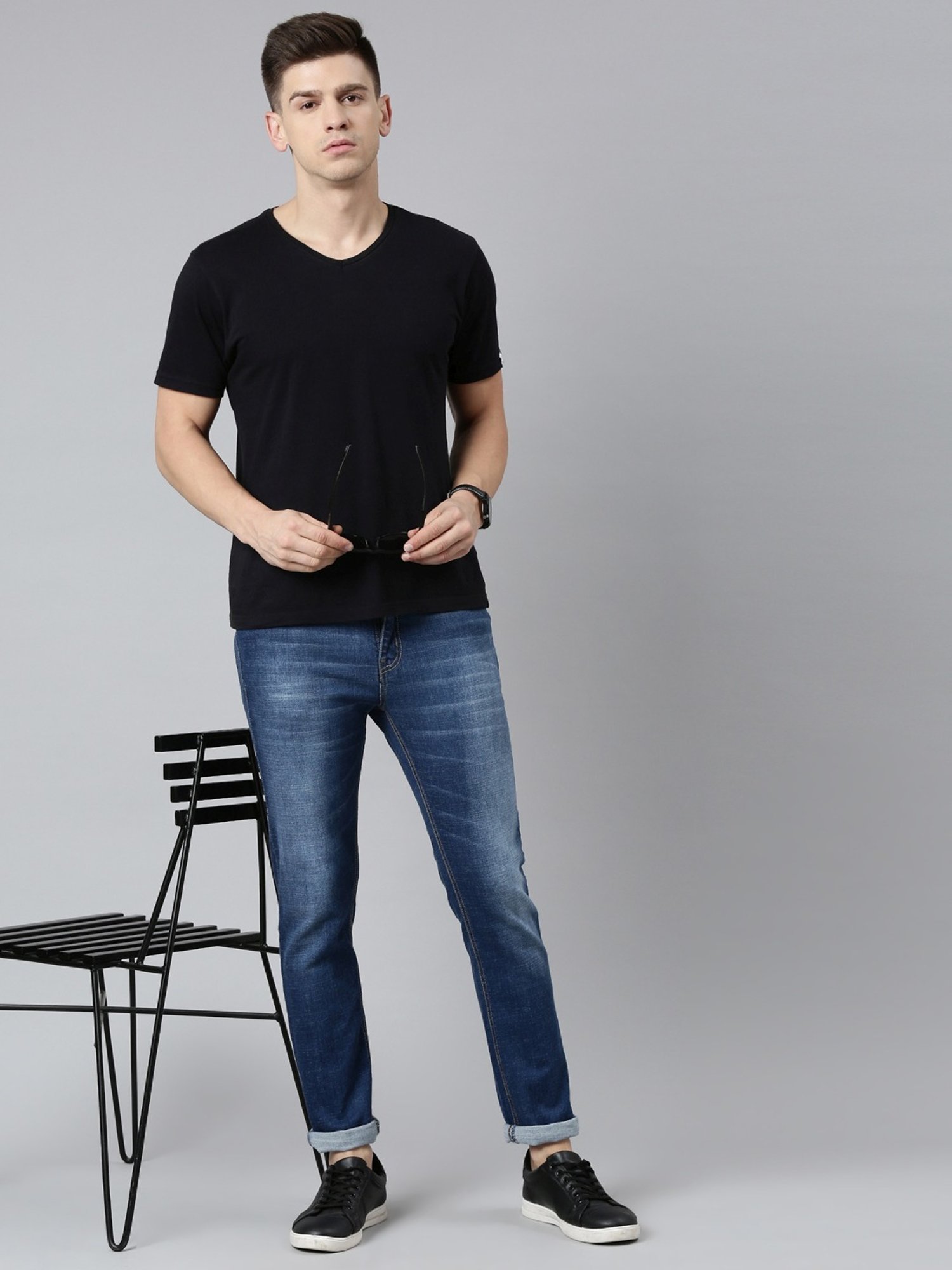 CINOCCI Blue Cotton Slim Fit Jeans