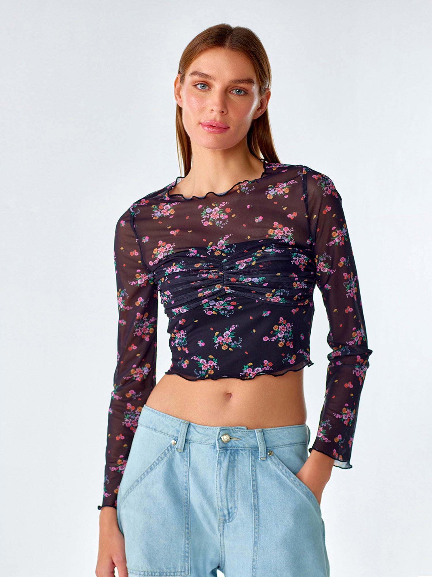 Cover Story Black Floral Print Crop Top