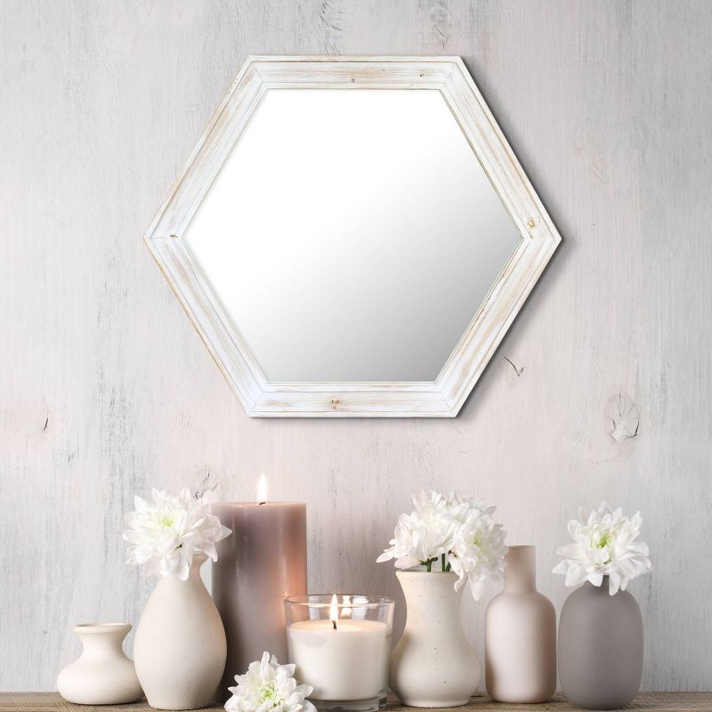 Wooden Hexagon Decorative Wall Mirror White - Stonebriar Collection