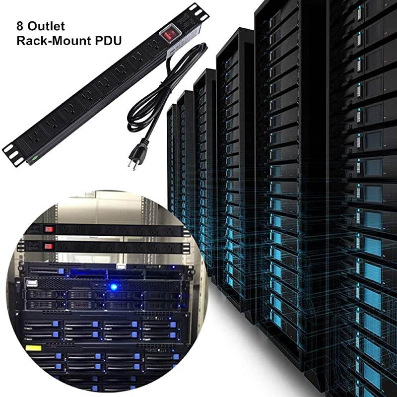 Power Strip Surge Protector RackMount PDU 8 Right Angle Outlets WideSpaced 15A125V 6ft Cord Black