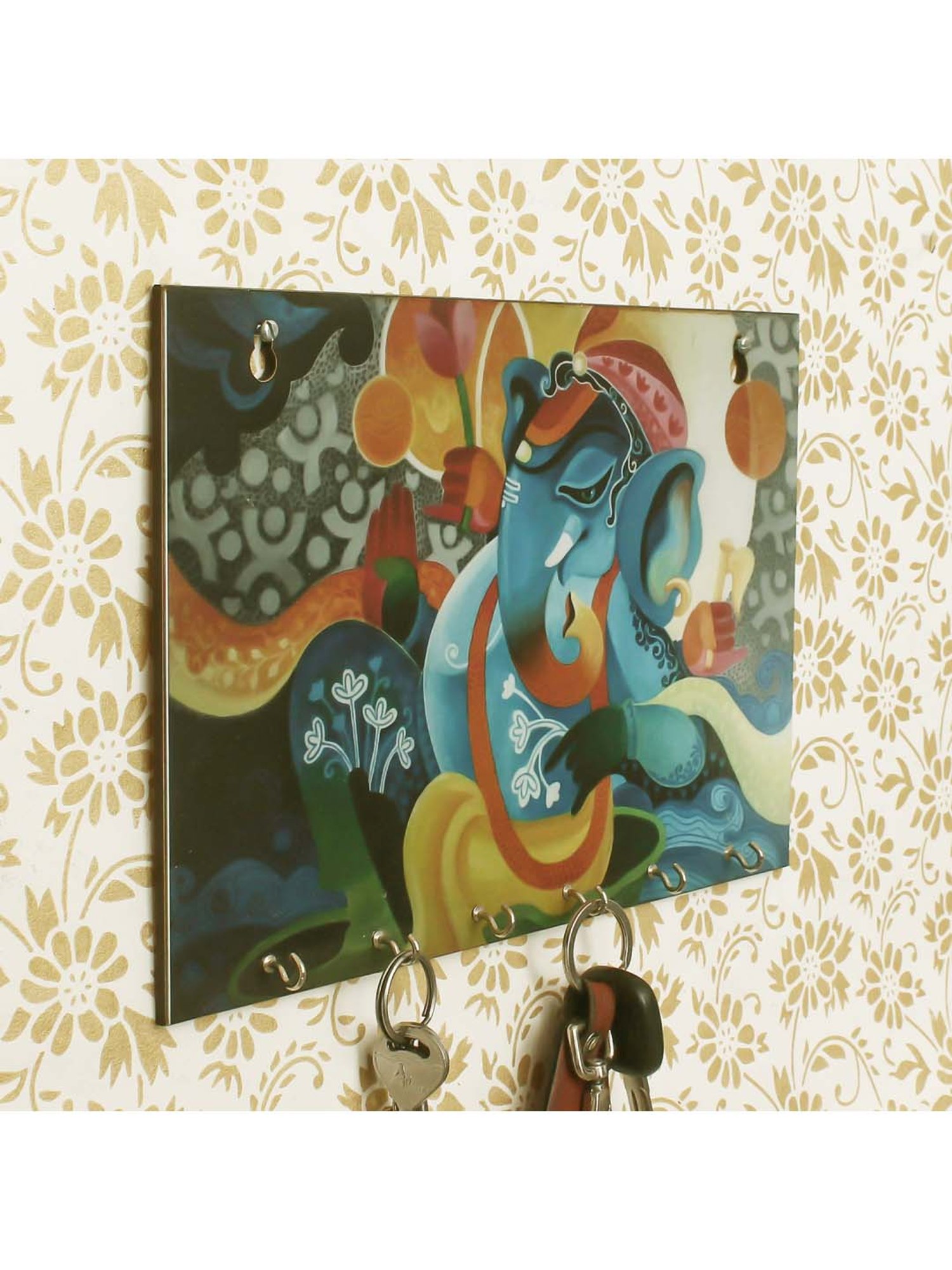 eCraftIndia Lord Ganesha Theme Wooden Key Holder with 6 Hooks