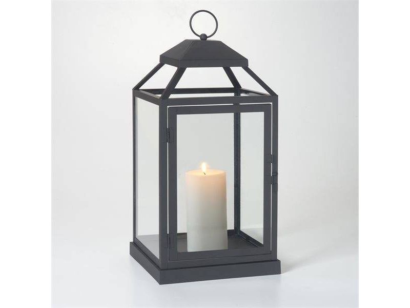 17" Gideon Metal Outdoor Lantern with Door Black - Smart Living