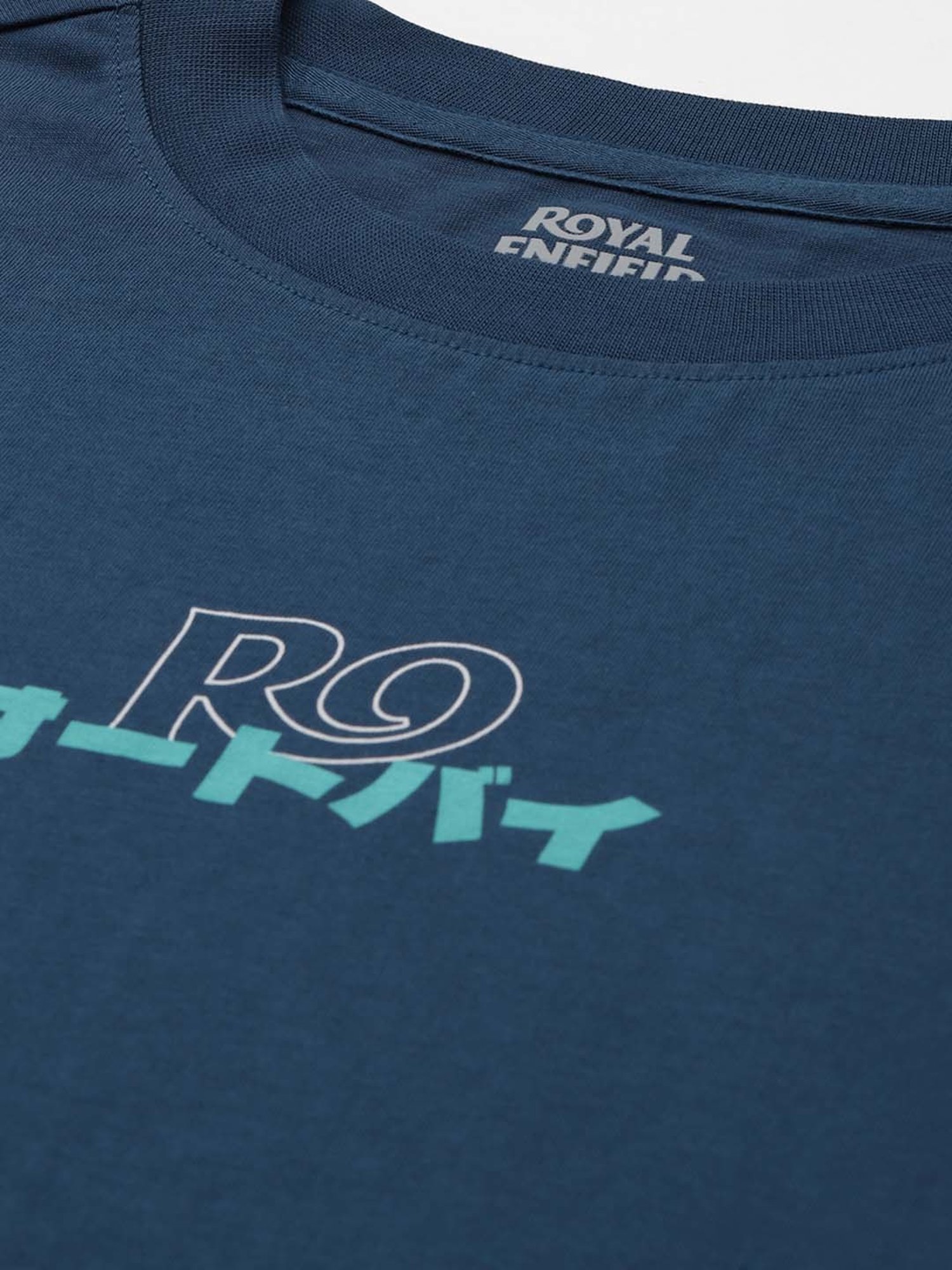 Royal Enfield Blue Regular Fit Printed Oversized Crew T-Shirt