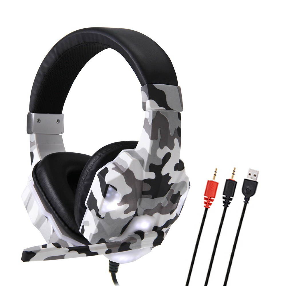 SY830MV Gaming Headset 3.5mm Wired Over Ear Headphones Noise Canceling E-Sport Earphone with Mic LED Light AUX+USB for Desktop PC