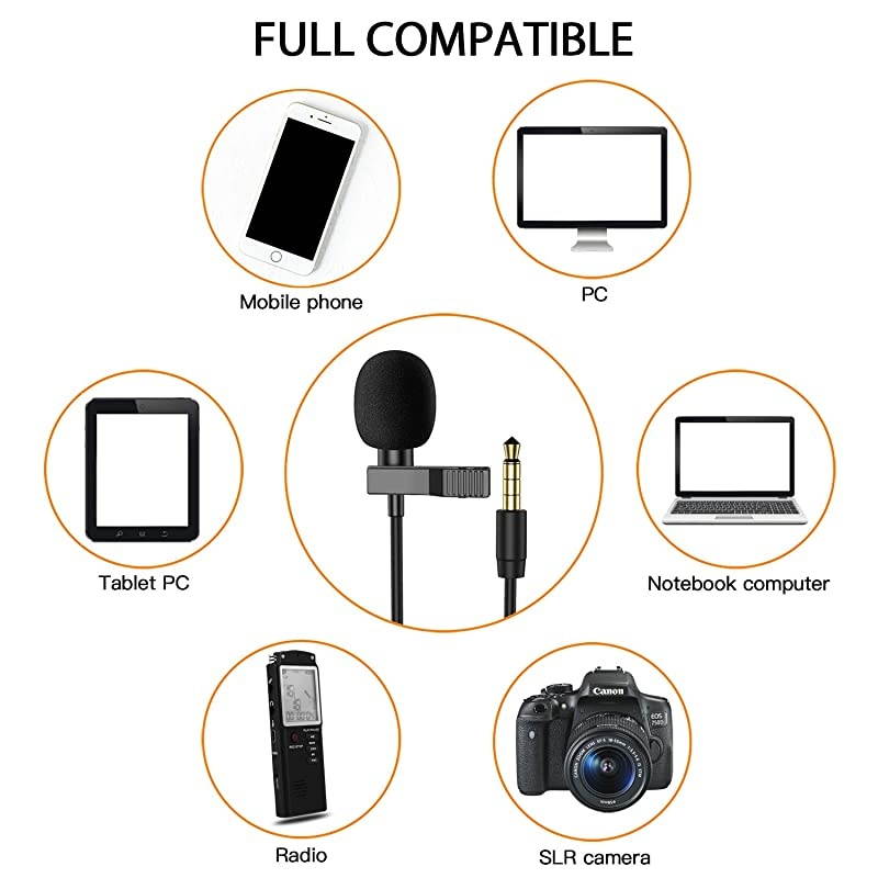 Lapel Microphone, Omnidirectional Mic Compatible with Desktop PC Computer, Mac, Smartphone, iPhone, GoPro, DSLR, Camcorder for Podcast, YouTube, Vlogging, and DJs
