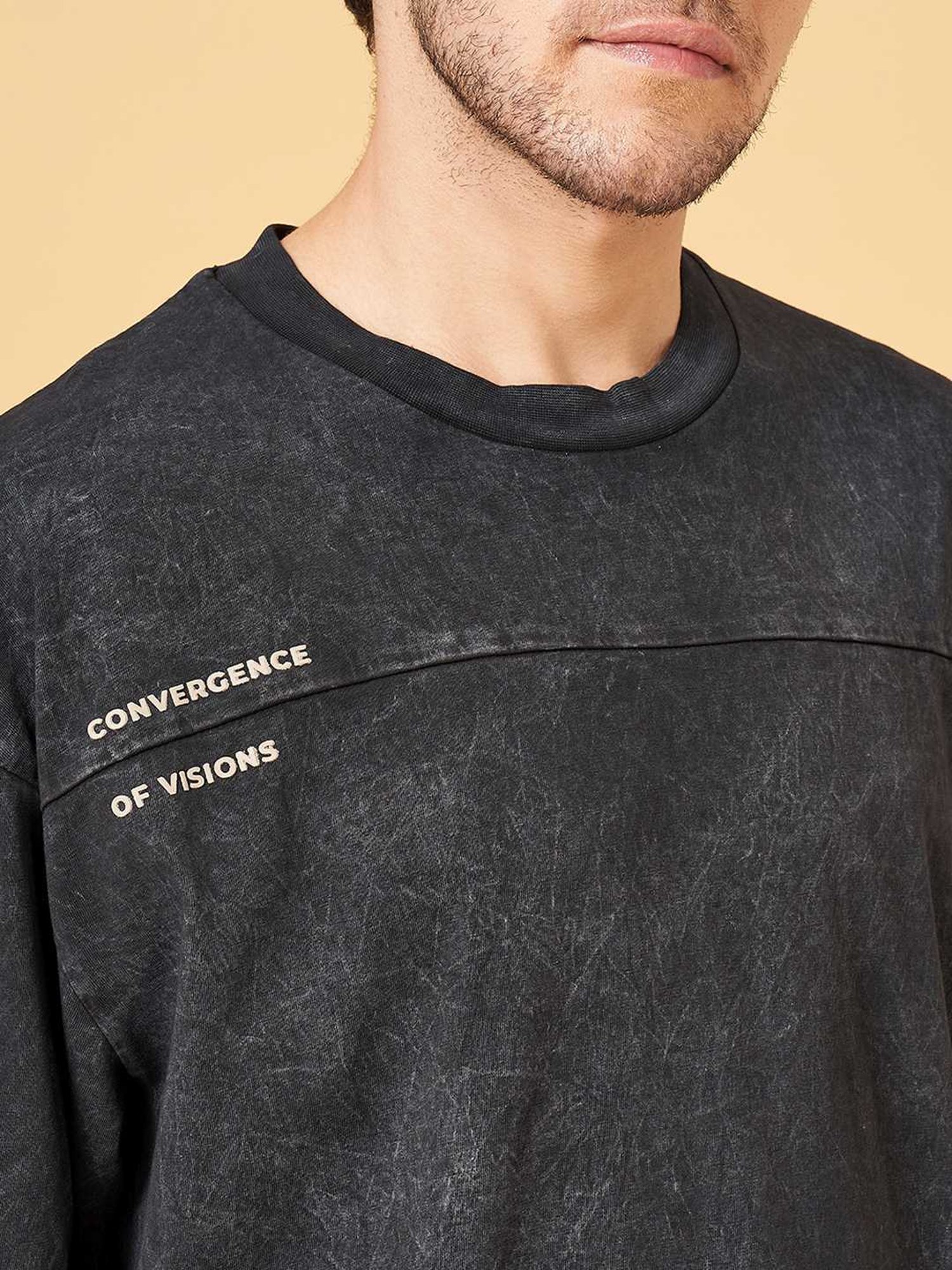 Sf Jeans By Pantaloons Jet Black Loose Fit Printed T-Shirt