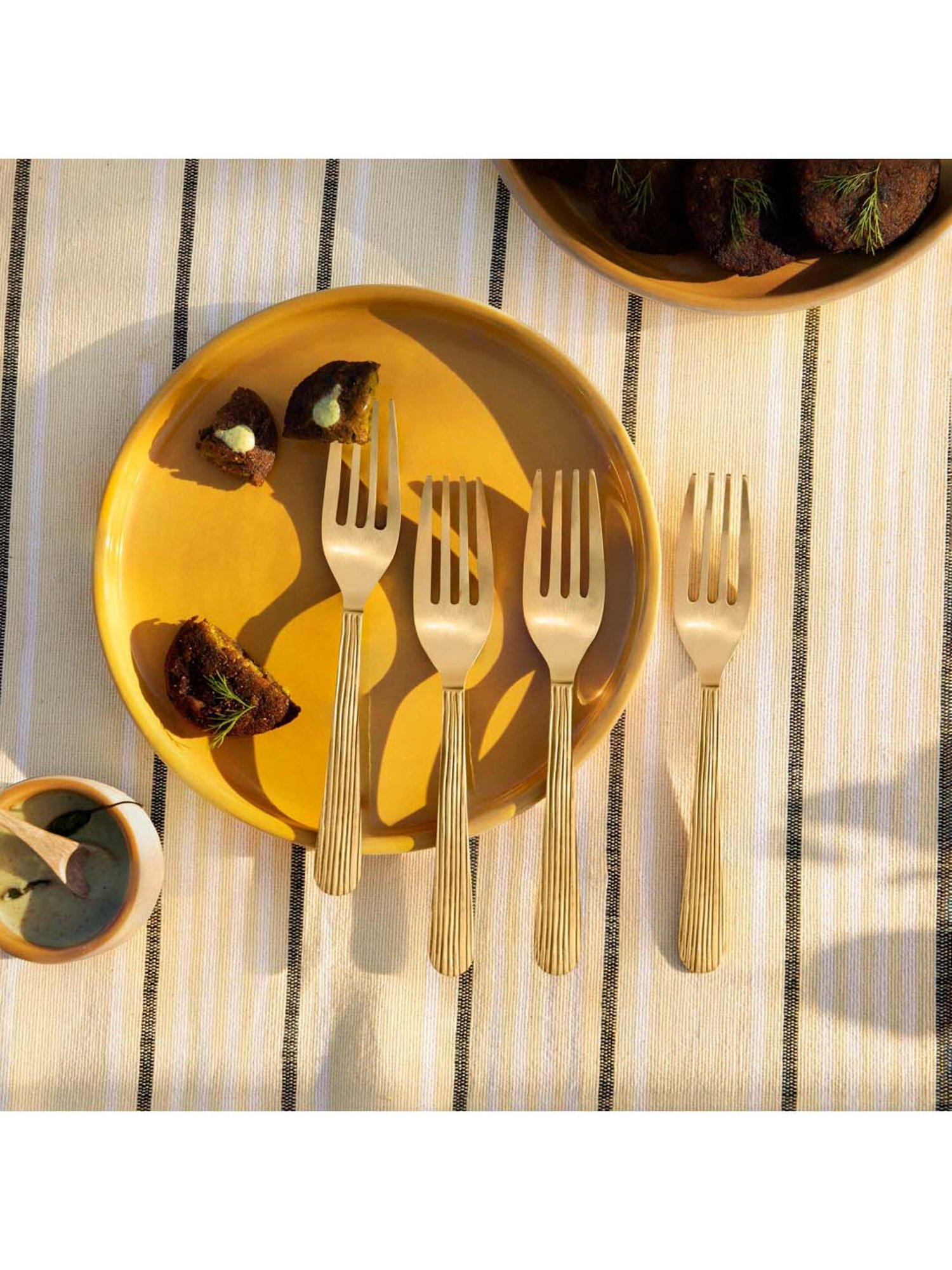 ellementry Celestial Golden Brass Table Forks - Set of 4