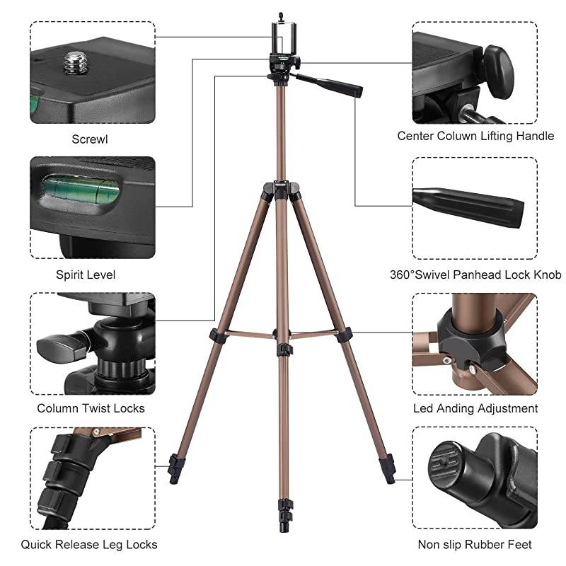 50 Inch Aluminum Tripod Video Tripod for Cellphone and Camera Universal Tripod with Wireless Remote Cellphone Holder Mount for All Smart Phone Gopro