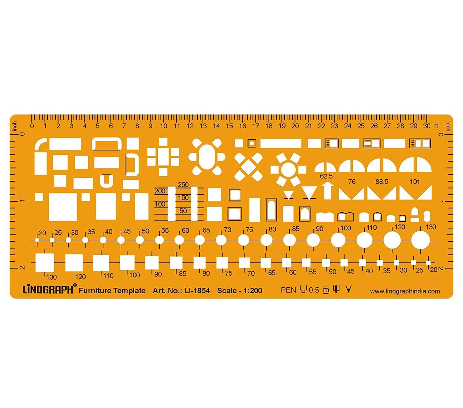 Furniture Symbol Drafting And Design Template Stencil Symbols Architectural Technical Drawing scale 1:200
