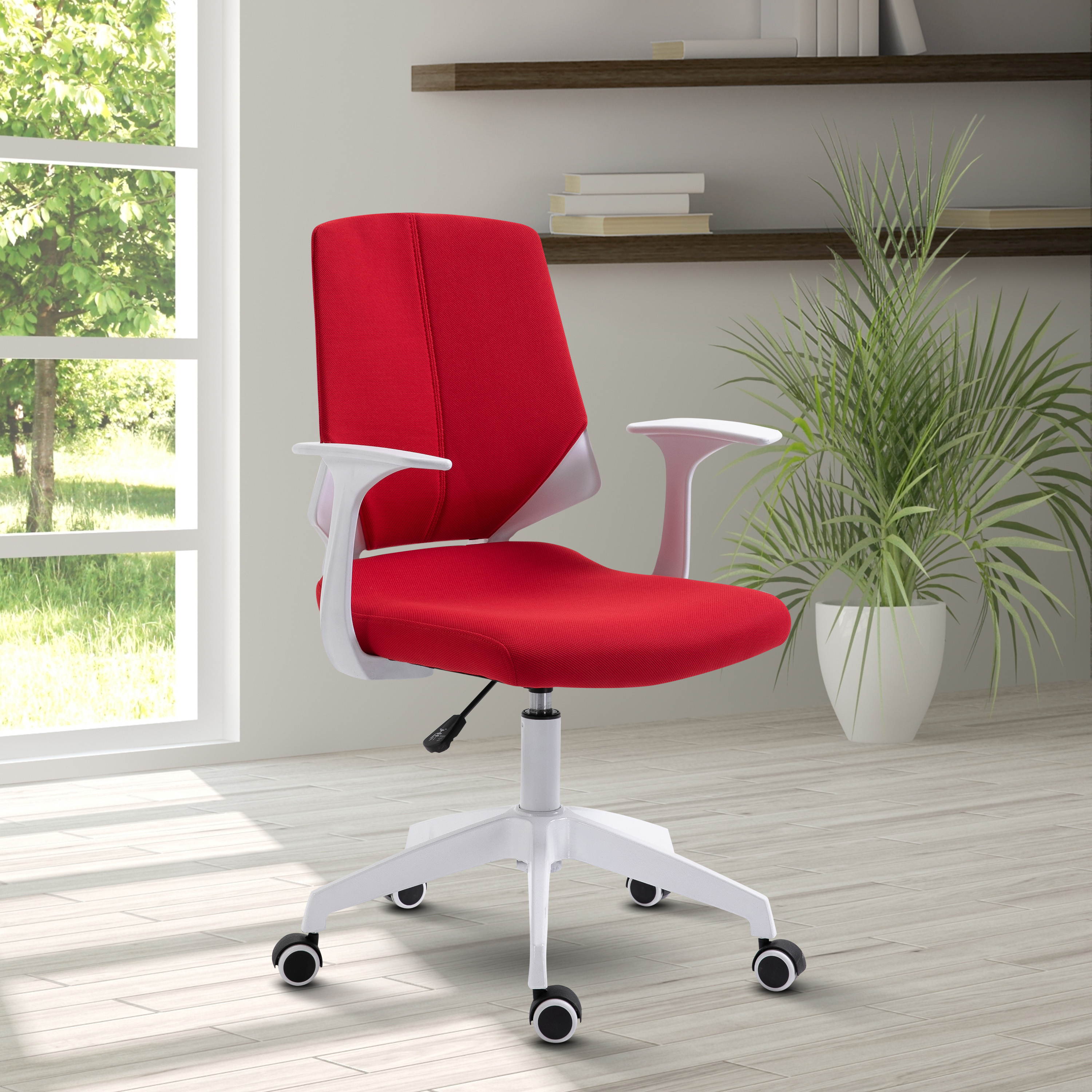 Techni Mobili Mid Back Office Task Chair with Height Adjustment, Executive Swivel Chair with Two Tone Non Marking Caster Wheels, Red