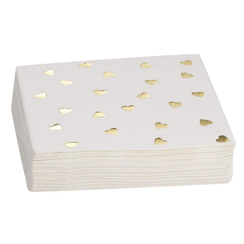 Juvale Gold Heart Cocktail Disposable Paper Napkins (50 Pack) 5 x 5 Inches, Gold Foil