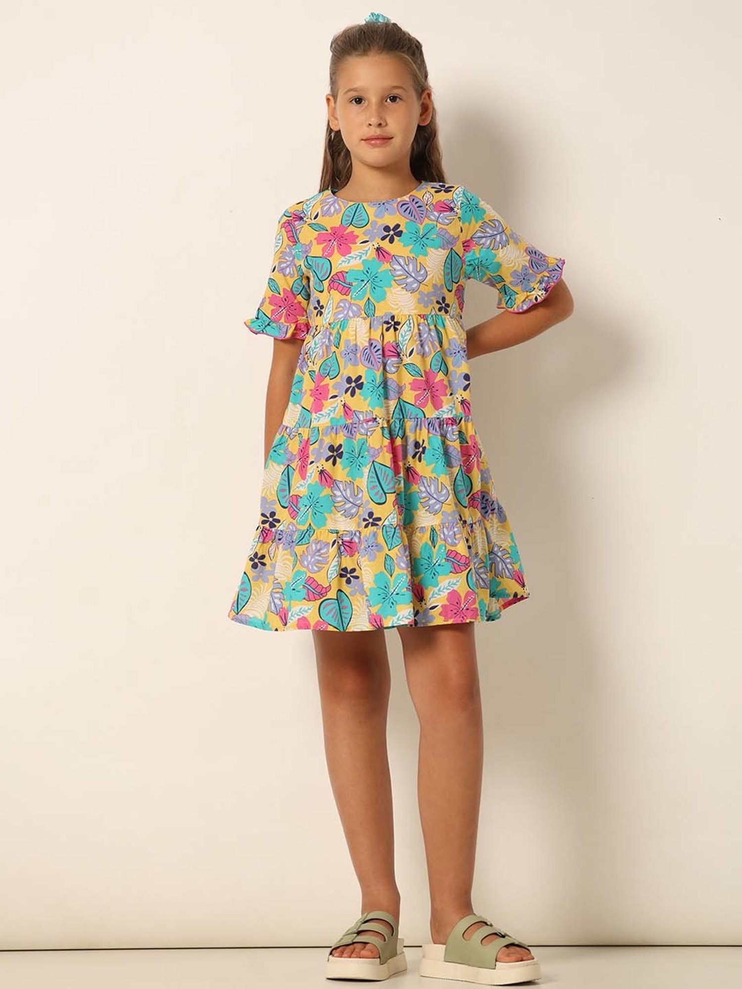 VERO MODA GIRL Multicolor Cotton Floral Print Dress
