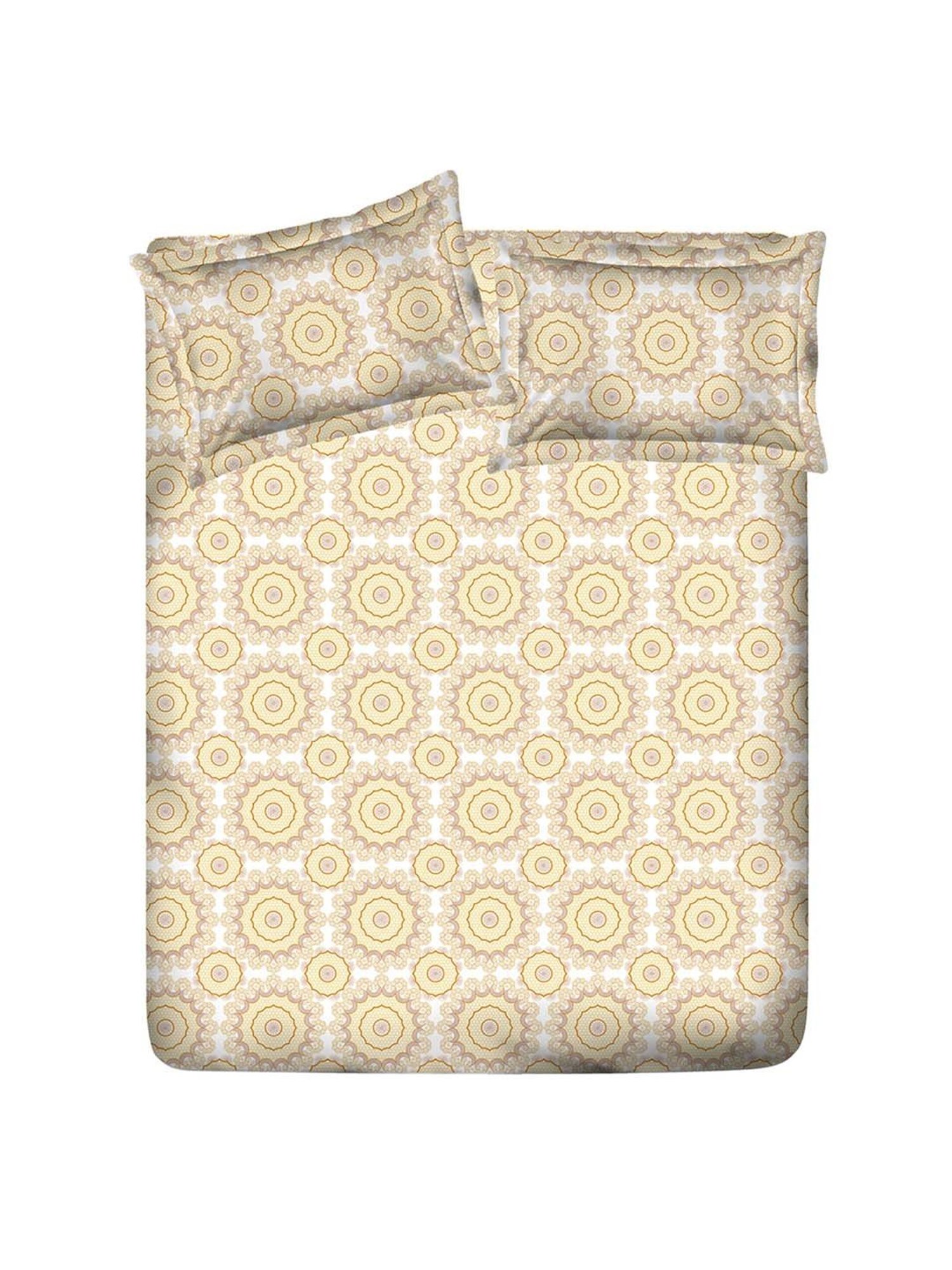 Layers Firenze Yellow Cotton 144 TC King Flat Bed Sheet With 2 Pillow Covers
