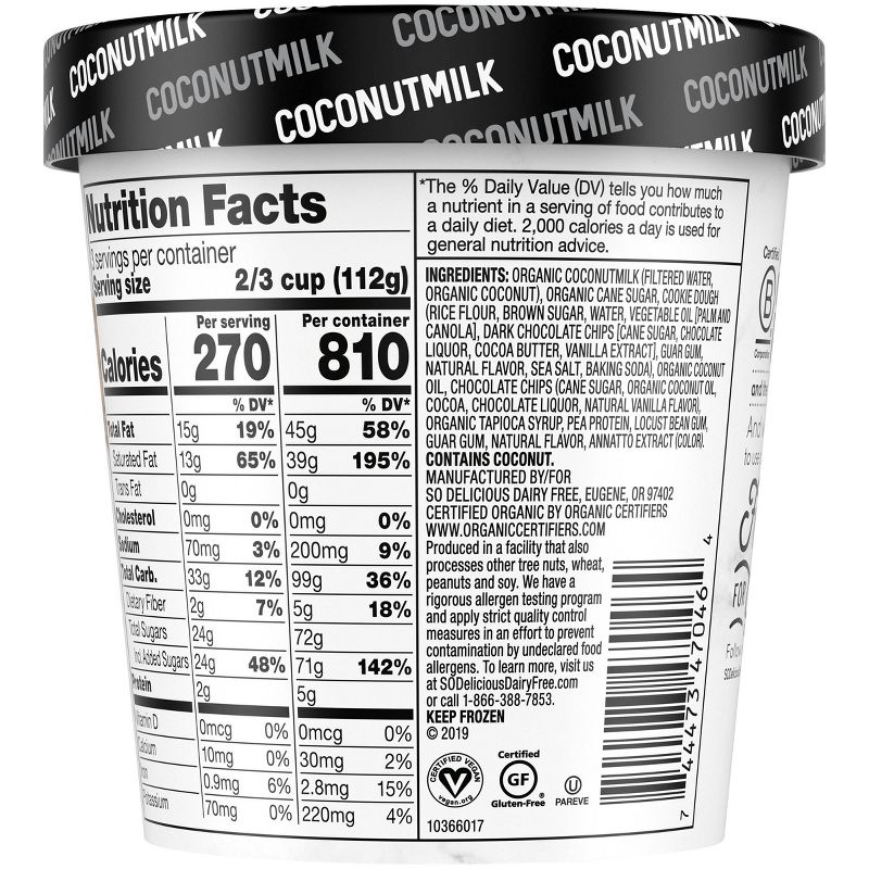 So Delicious Dairy Free Coconut Milk Frozen Dessert Cookie Dough - 16oz