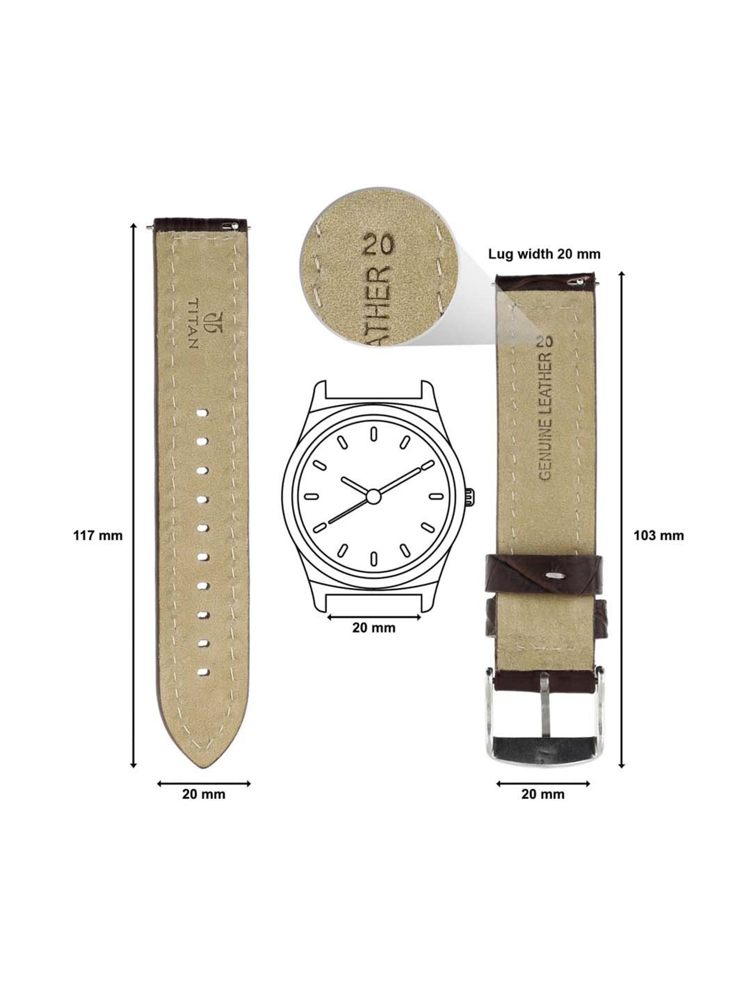 Titan 20 mm Brown Genuine Leather Strap for Men