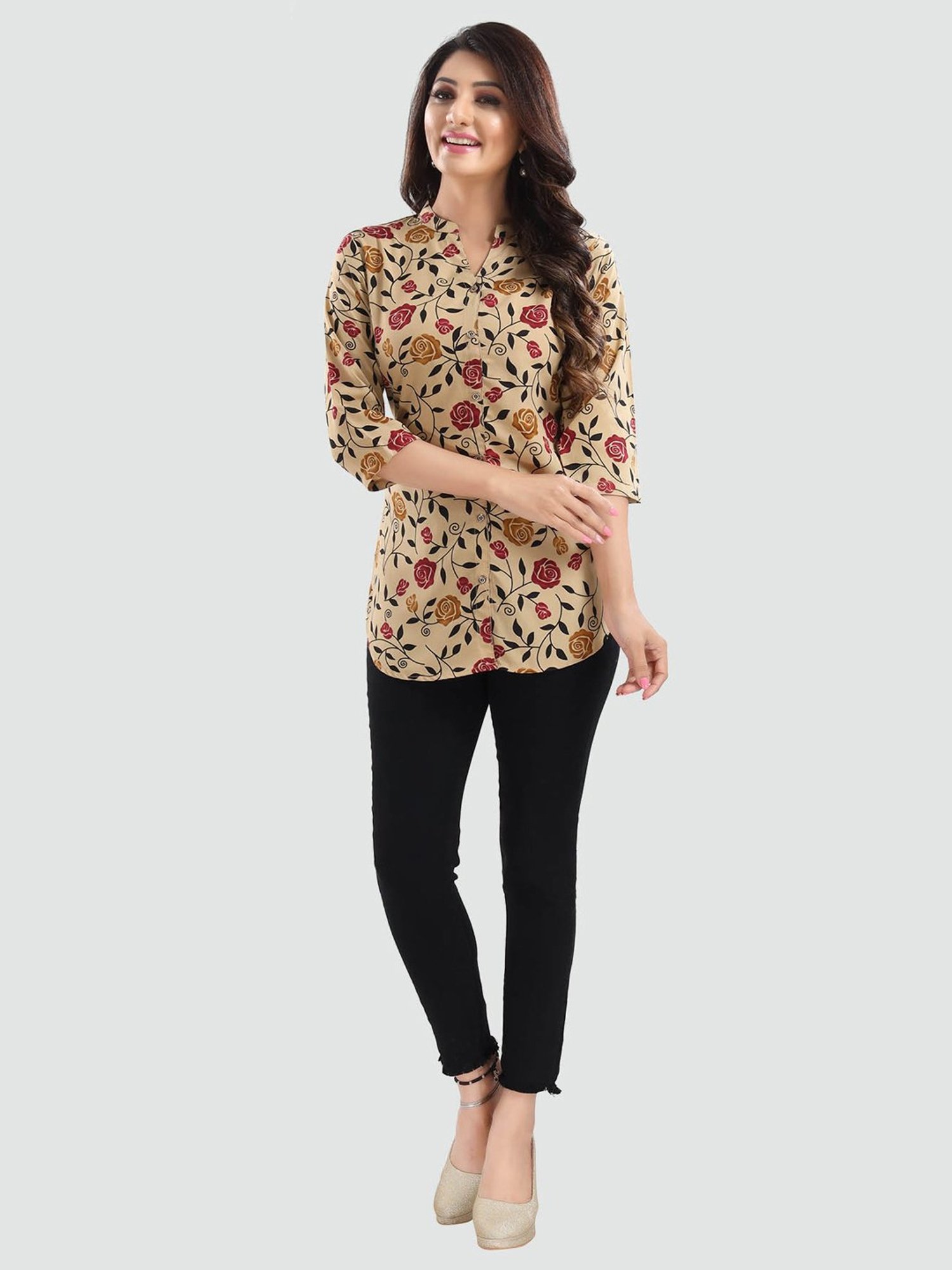 Saree Swarg Beige Printed Tunic