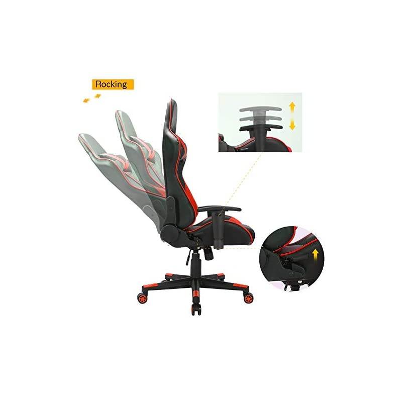 Back PU Leather Swivel Gaming Chair with Adjustable Lumbar Support Headrest Footrest Video Game Chair Racing Office Chair (Bule)