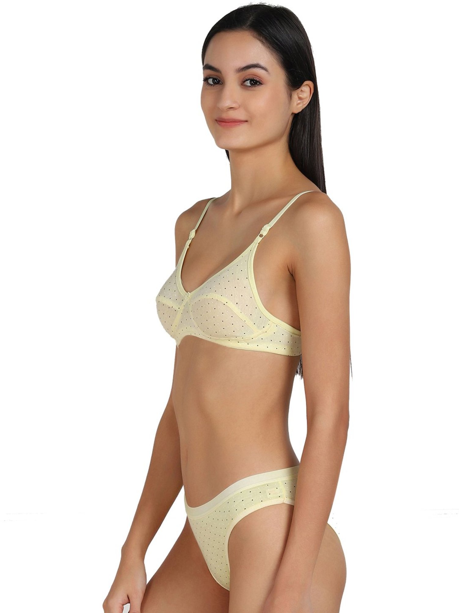 mod & shy Black Self Pattern Lingerie Set