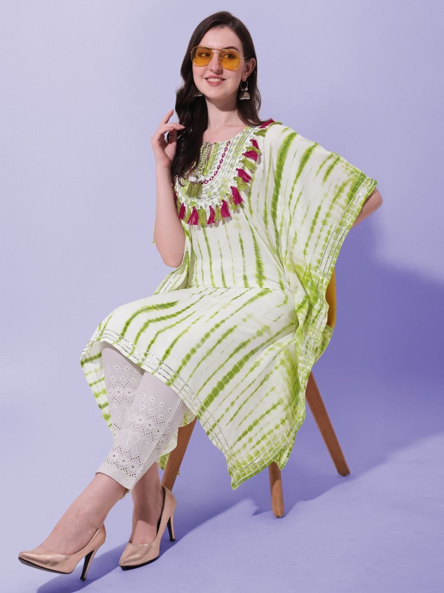 MIRCHI FASHION Green Embroidered A Line Kaftan