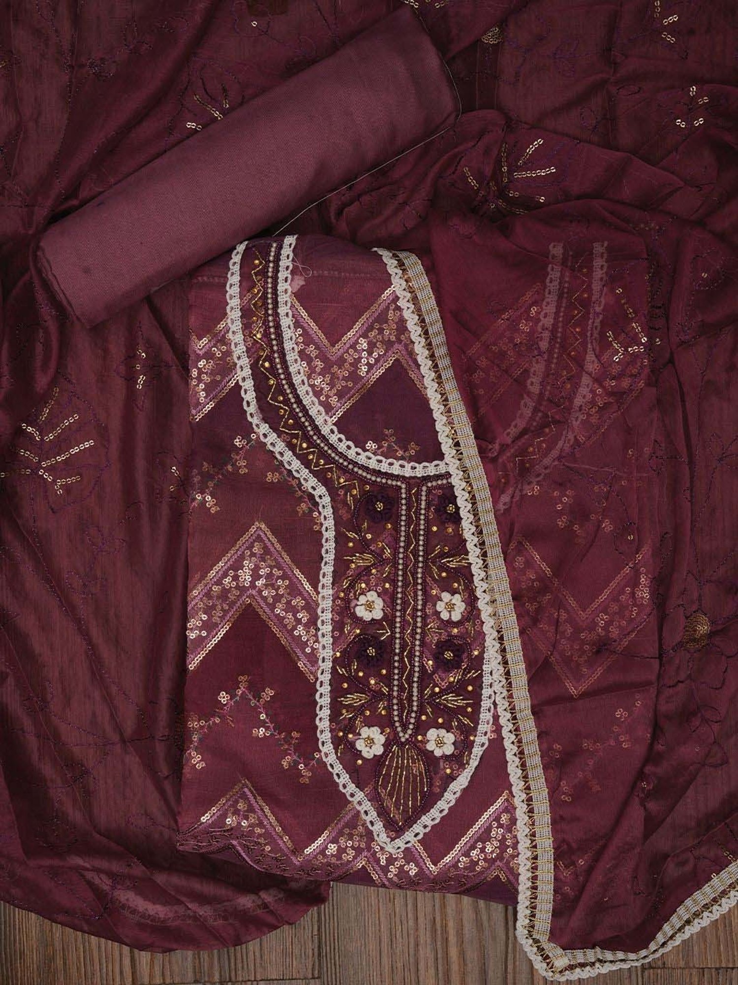 Jaipur Kurti Purple Embroidered Unstitched Dress Material