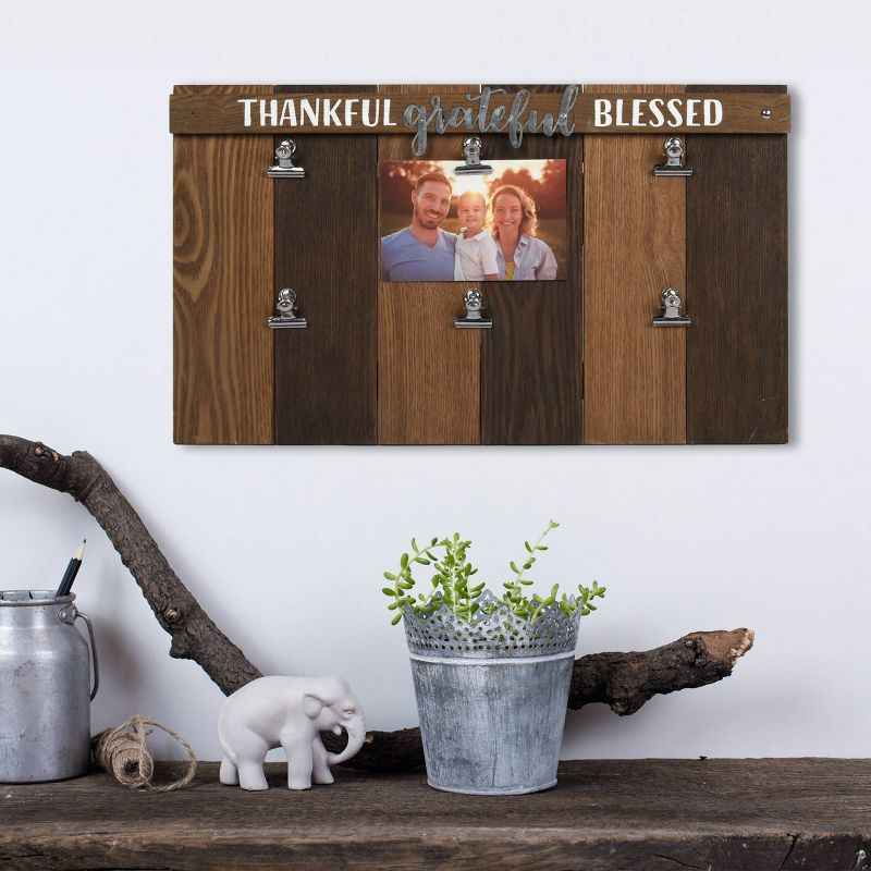 12" x 20" Six Opening Thankful Grateful Blessed Metal Word Collage Photo Display Brown - New View