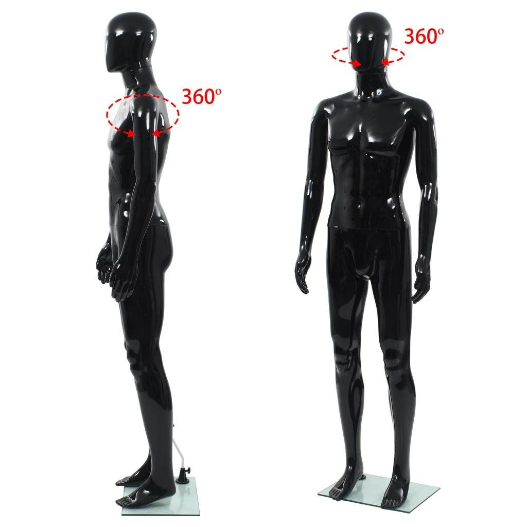 vidaXL Full Body Male Mannequin with Glass Base Glossy Black 72.8" Display