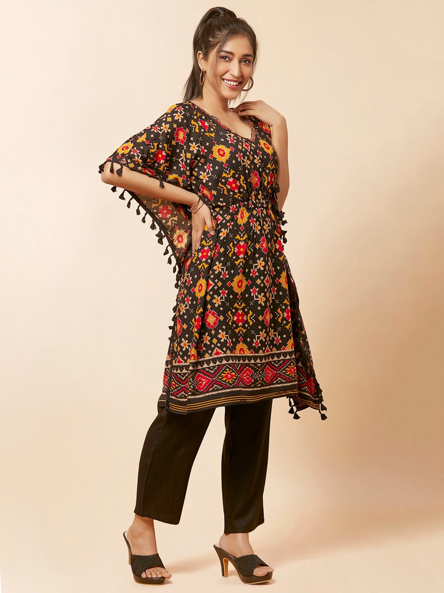 URBAN MYSTIC Black Printed Kaftan Pant Set