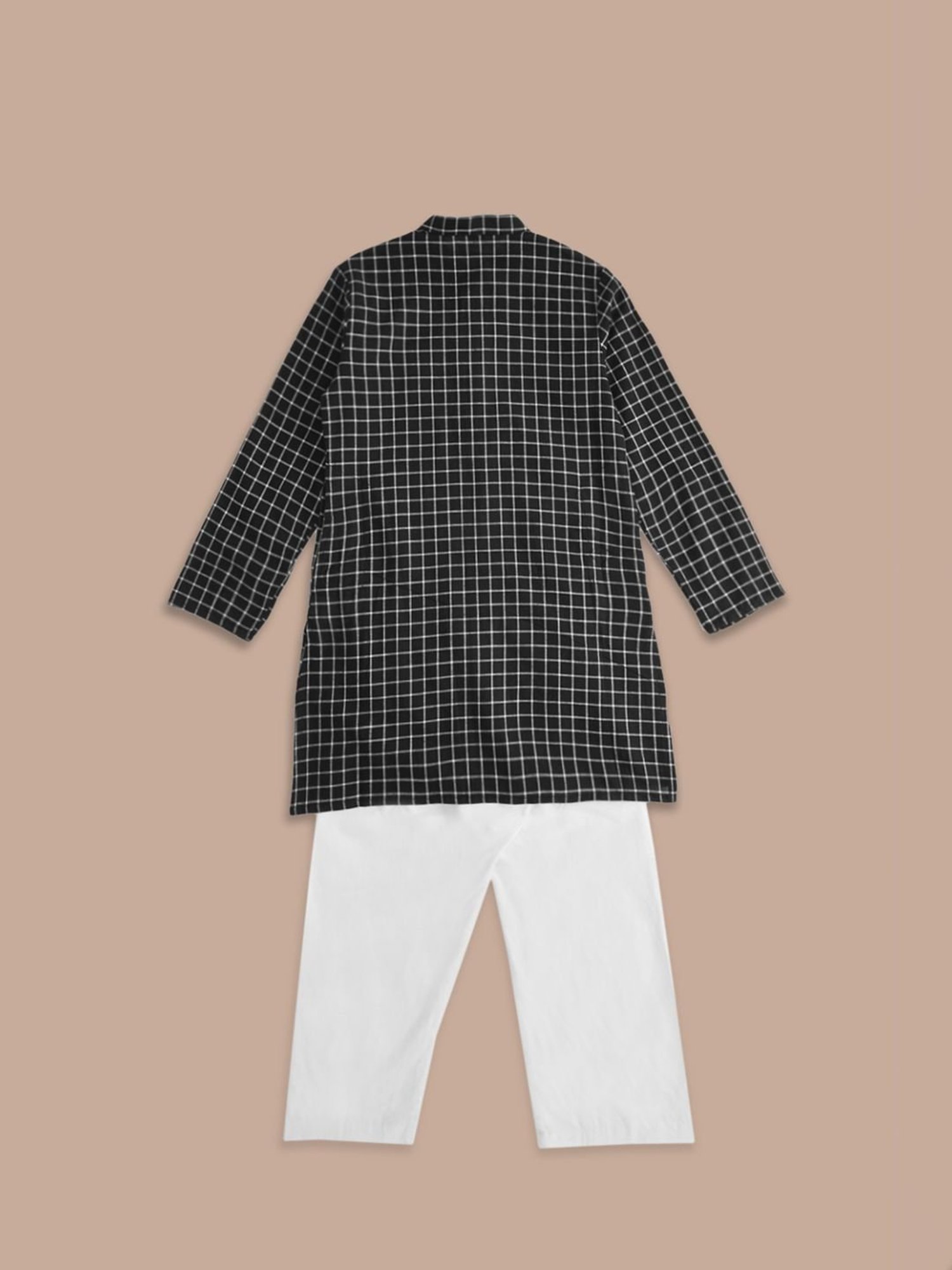 Indus Route by Pantaloons Kids Black & White Cotton Chequered Full Sleeves Kurta Set