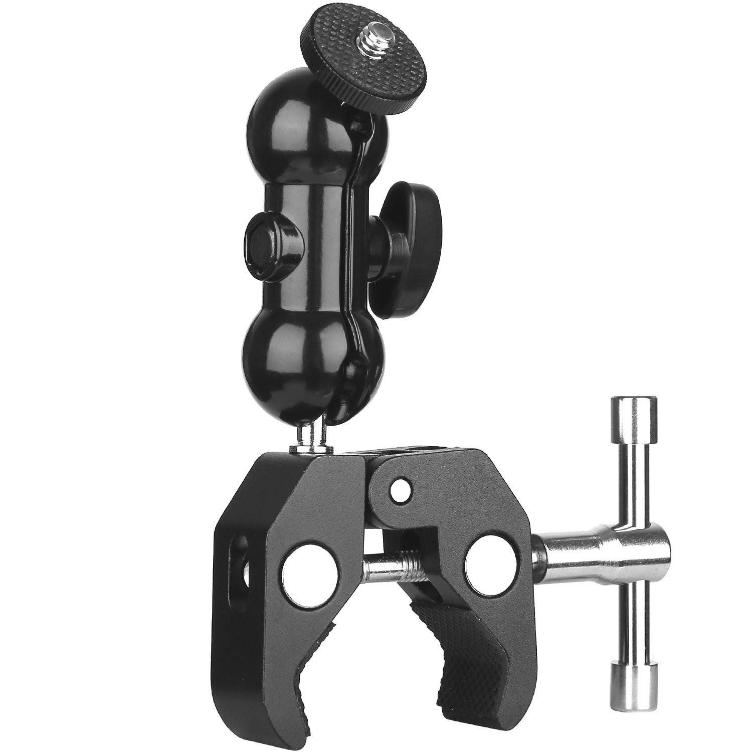 Dual Ballhead Arm Super Clamp Mount Multi-functional Double Ball Adapter for DSLR Camera Monitor LED Video Light External Mic