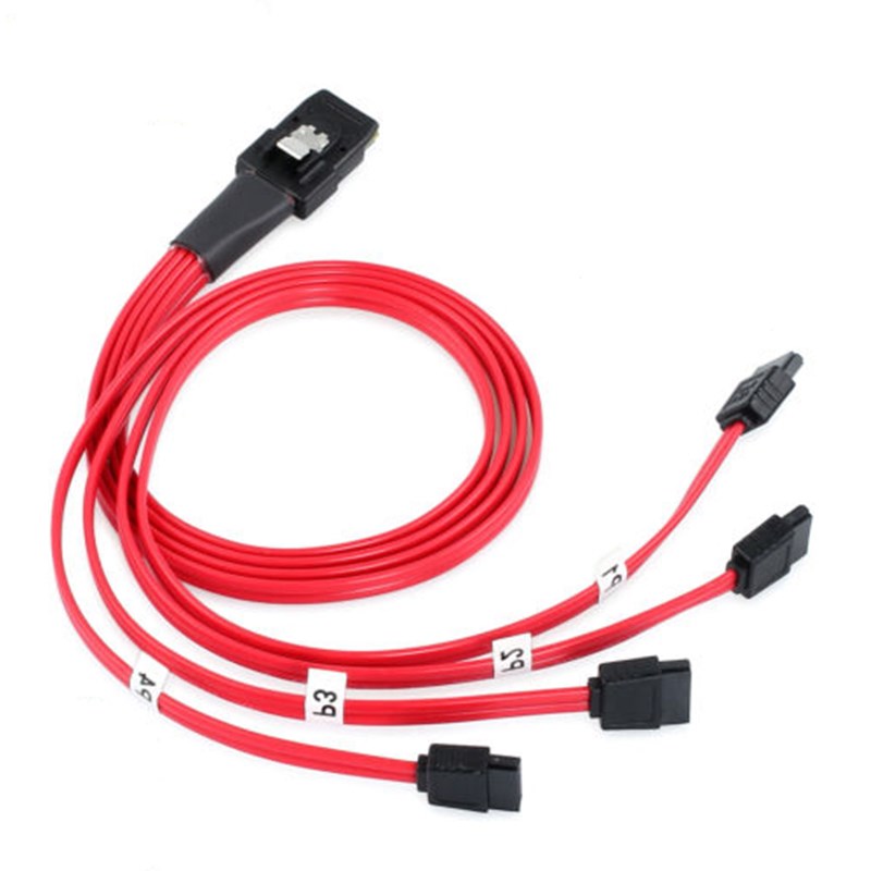SFF8087-4SATA-0.5M 0.5 Meter 30AWG Internal Mini SAS 36pin (SFF-8087) Male w/ Latch to 4 x SATA 7pin Female Forward Breakout Cable with Nylon Braiding