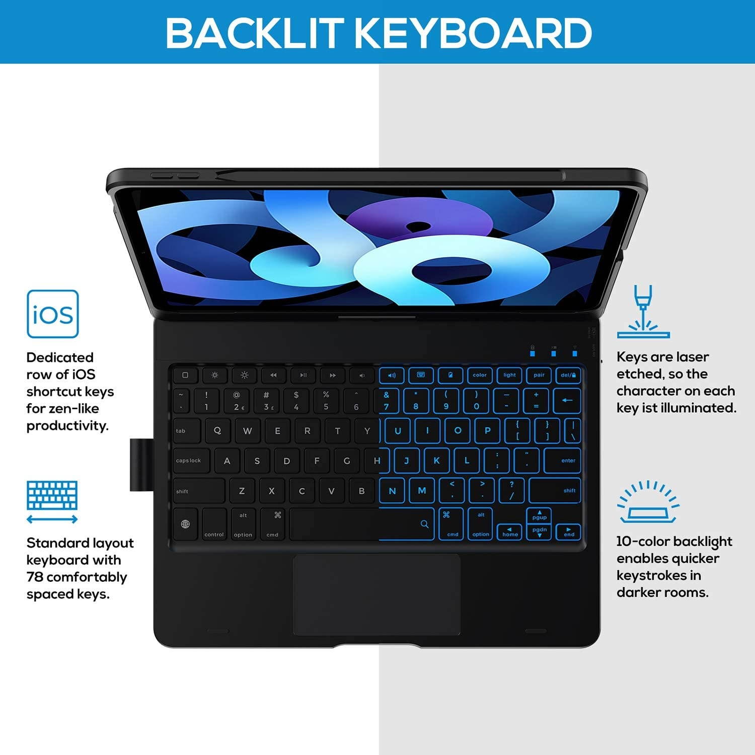 TYPECASE Touch iPad Air 4th Generation Case with Keyboard - Magic Keyboard Style Compatible with Apple Pencil Trackpad & Smart Backlit Keys Keyboard for iPad Air 10.9 2020 iPad Pro 11 2018 (Black)