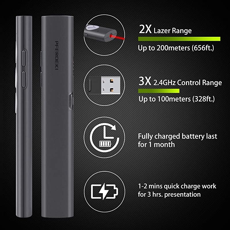 Wireless Presenter Rechargeable Presenter Remote Clicker with Red Laser Presentation Pointer 24GHz Remote Presentation USB Control PowerPoint PPT Clicker for Windows Mac OS Linux