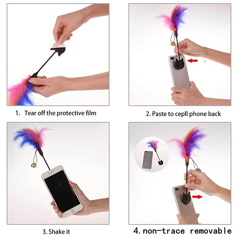 Selfie Cat Cat Selfie Stick with Funny Feather Teaser for Attract Cat AttentionReusable Removable Damage Free Compatible with All iPhone Sumsung Google Huawei Smartphone Tablet Models