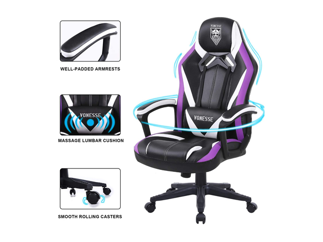 Vonesse Green Gaming Chair, Gaming Desk Chair for Teens, Computer Chair with Massage, High Back Home Office Desk Chairs, Big and Tall Gamer Chair, Computer Desk Chair, Game Chair for Kids (Green)