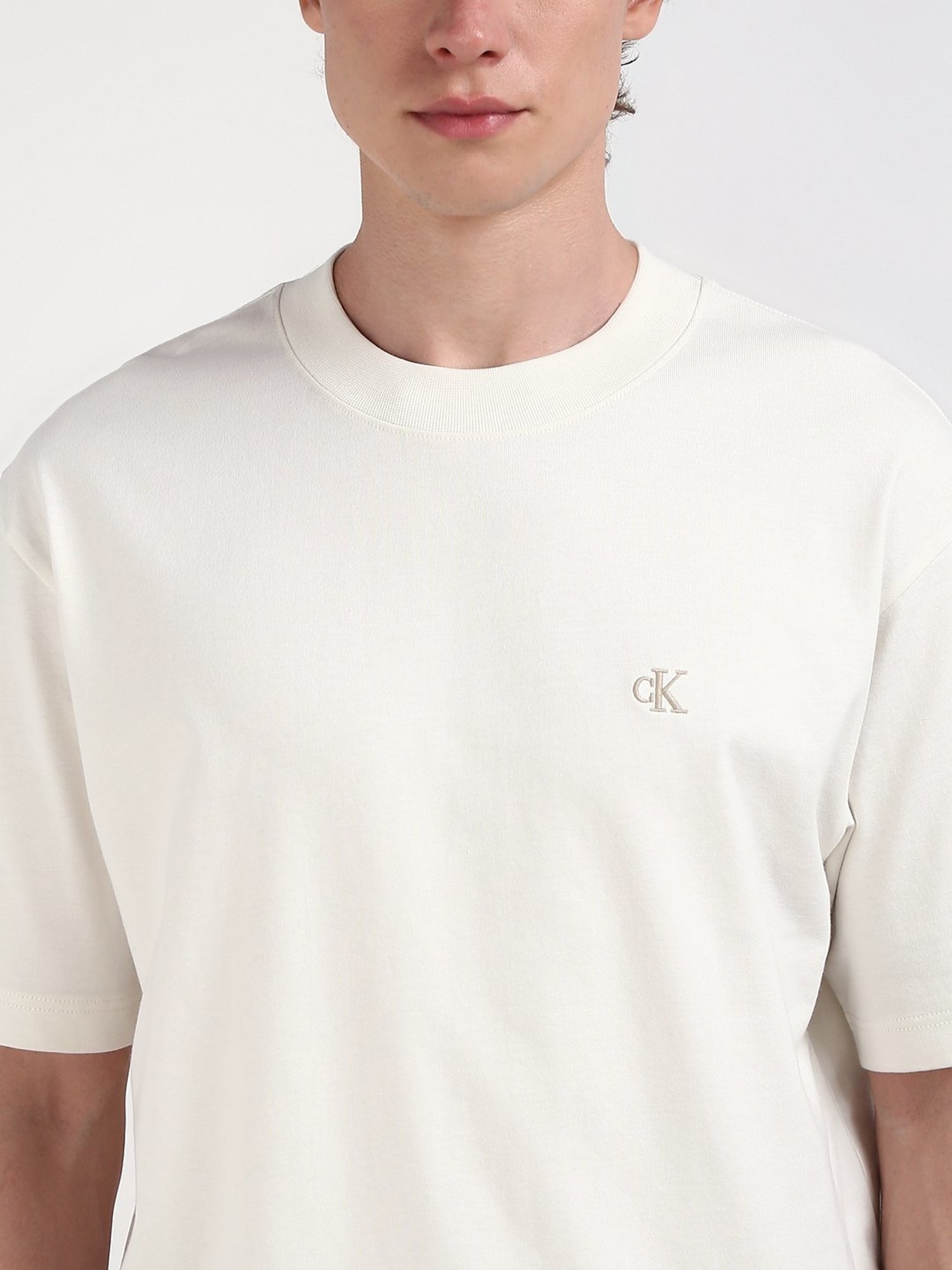 Calvin Klein Jeans Ivory Cotton Relaxed Fit T-Shirt