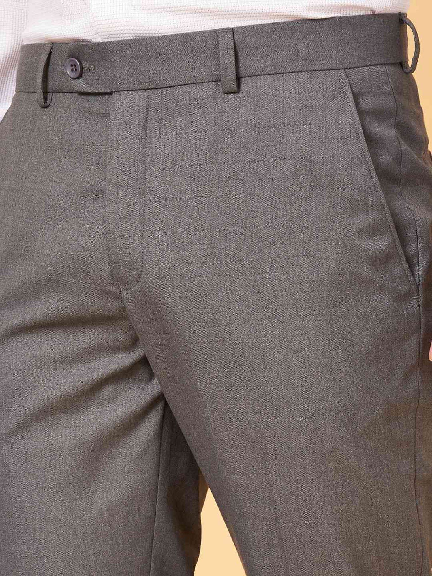 Peregrine By Pantaloons Light Grey Slim Fit Trousers