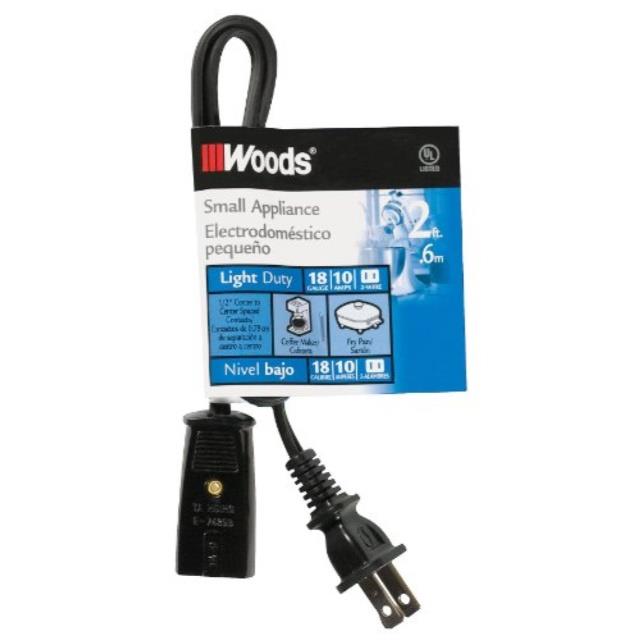 woods 0293 coleman hpn mini replacement extension cord, 18/2, 2foot, black