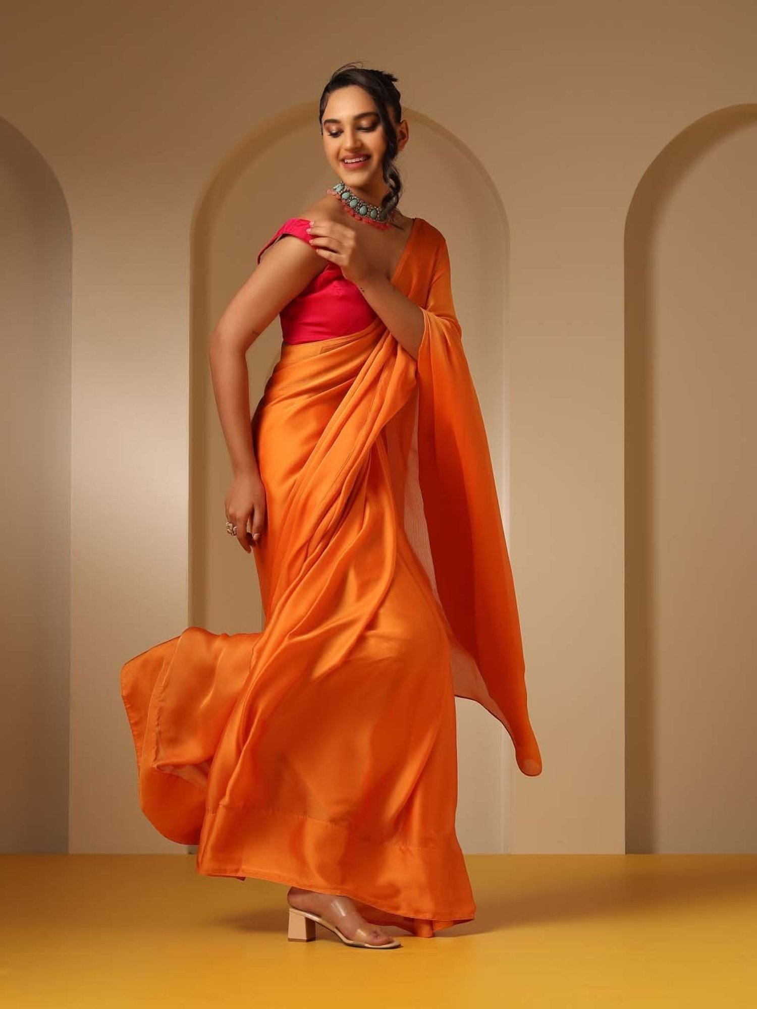 Swtantra Fuchsia Pink Satin Plain Blouse