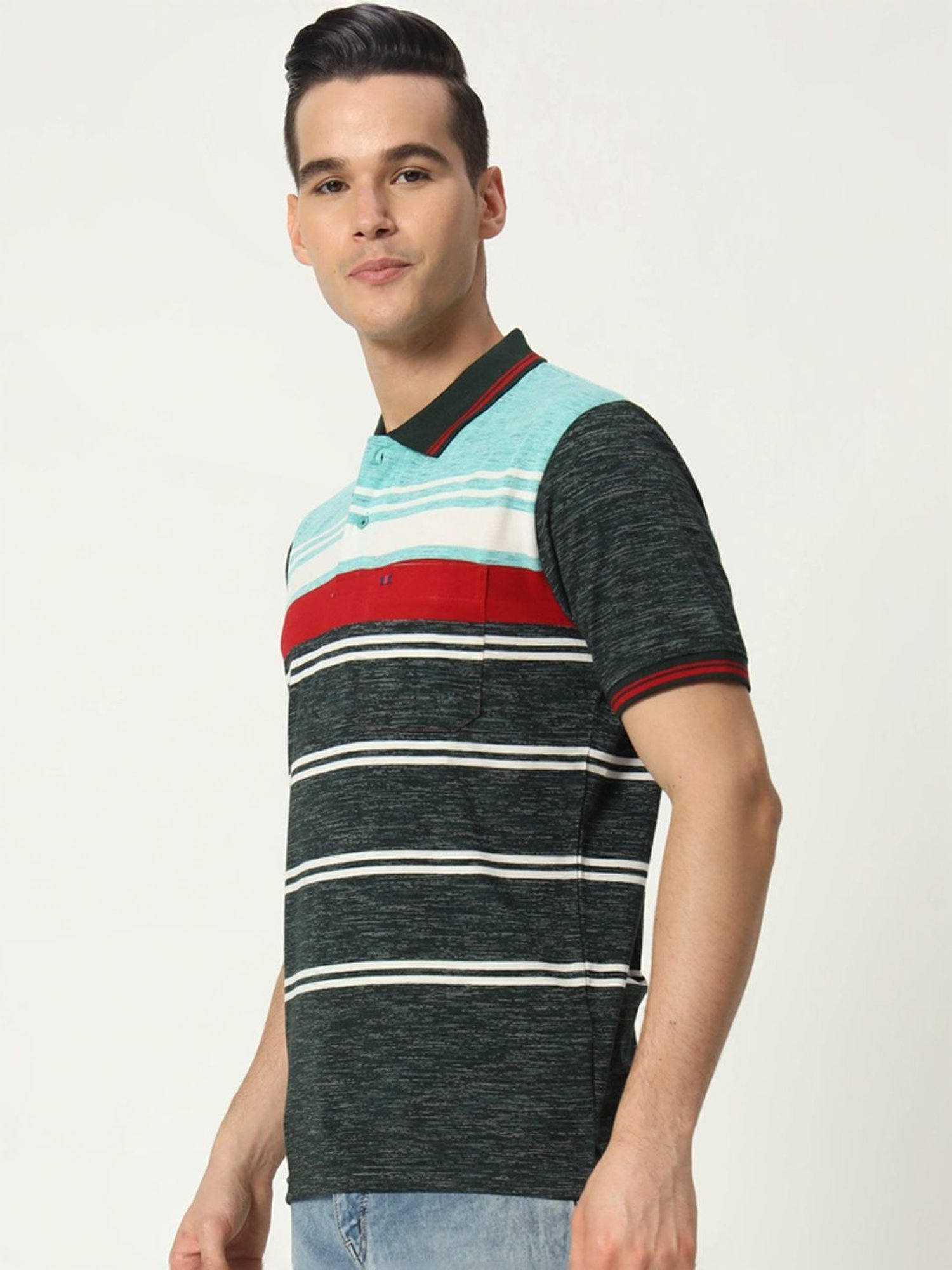 Tab91 Multicolored Regular Fit Striped Polo T-Shirts