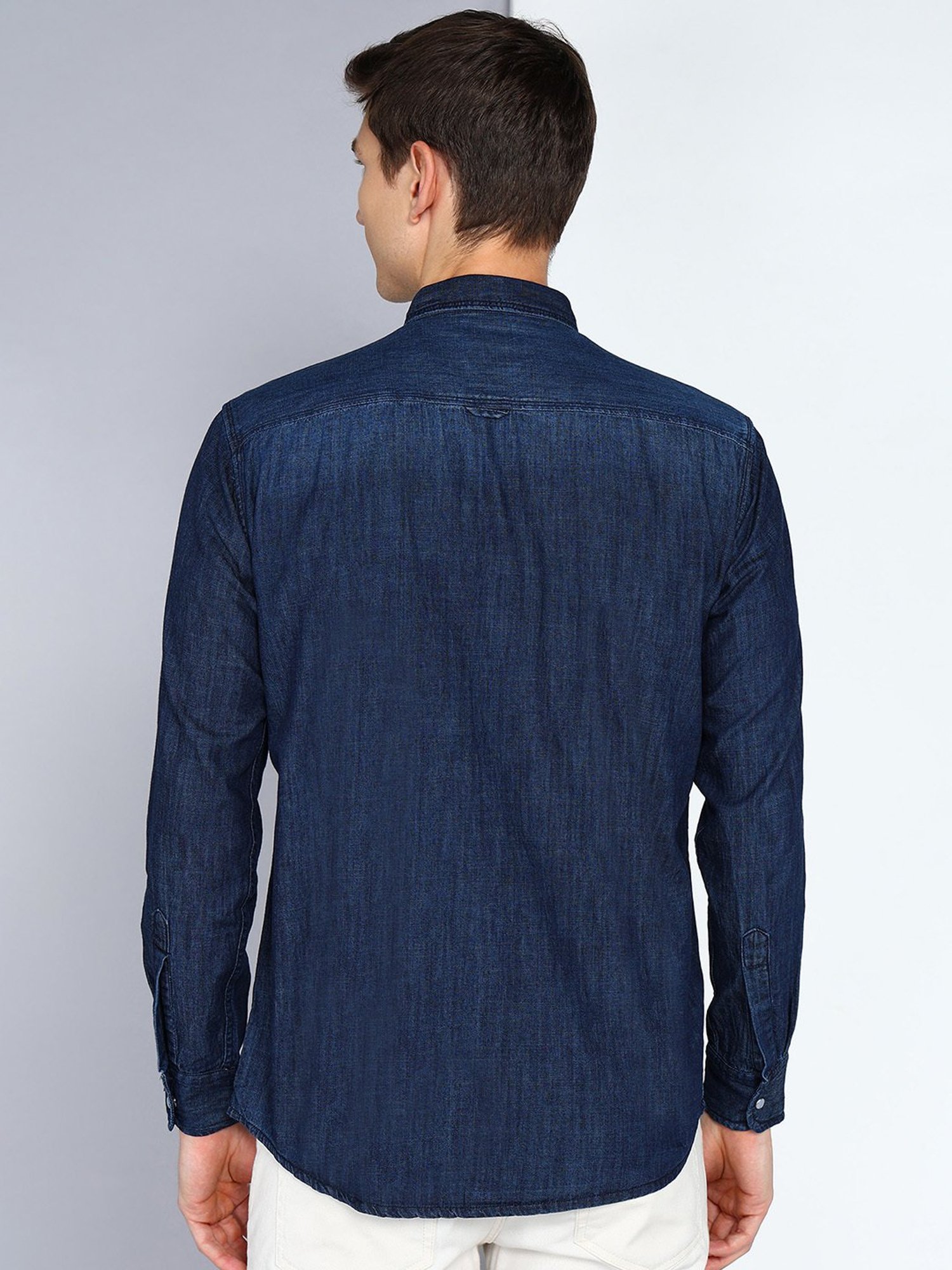 Kuons Avenue Dark Blue Slim Fit Denim Shirt