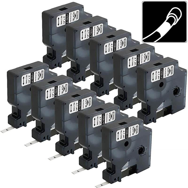 Pack Replace DYMO 18051 Industrial Heat Shrink Tube Labels 14 Black on White Heat Shrink Tubing Compatible with DYMO Rhino 5200 4200 5000 6000 Label Maker