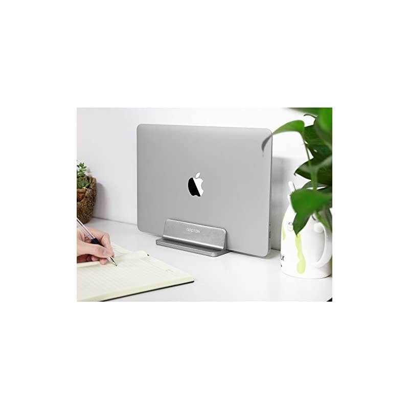 Vertical Laptop Stand Adjustable Size  Desktop Aluminum MacBook Stand with Adjustable Dock Size Fits All MacBook Surface Chromebook and Gaming Laptops Up to 173 inch Gray