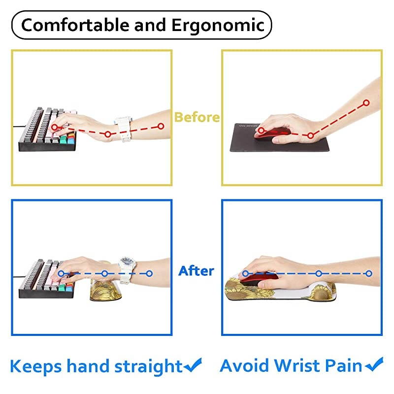 Black Peony Mouse Pad with Wrist Support and Keyboard Wrist Rest Pad Set for Computers & Laptop, Made of Memory Foam, Soft and Breathable, Ergonomic Design, Non-Slip Rubber Base, Easy Typing