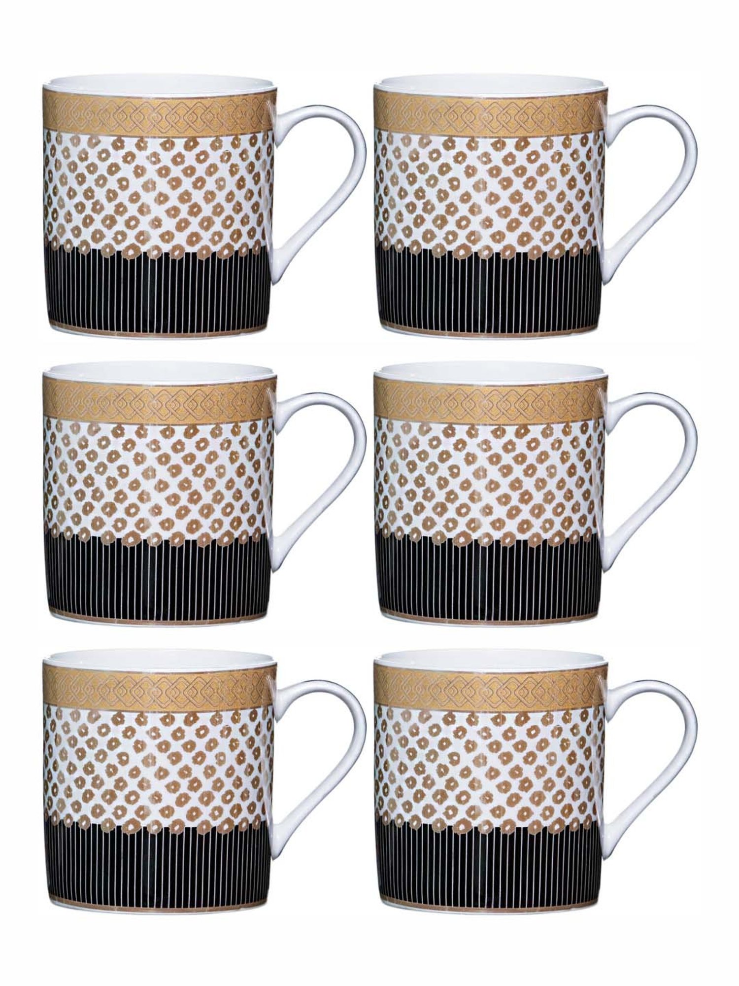 SONAKI White & Black Bone China Tea Coffee Mugs (0.21 L) - Set of 6